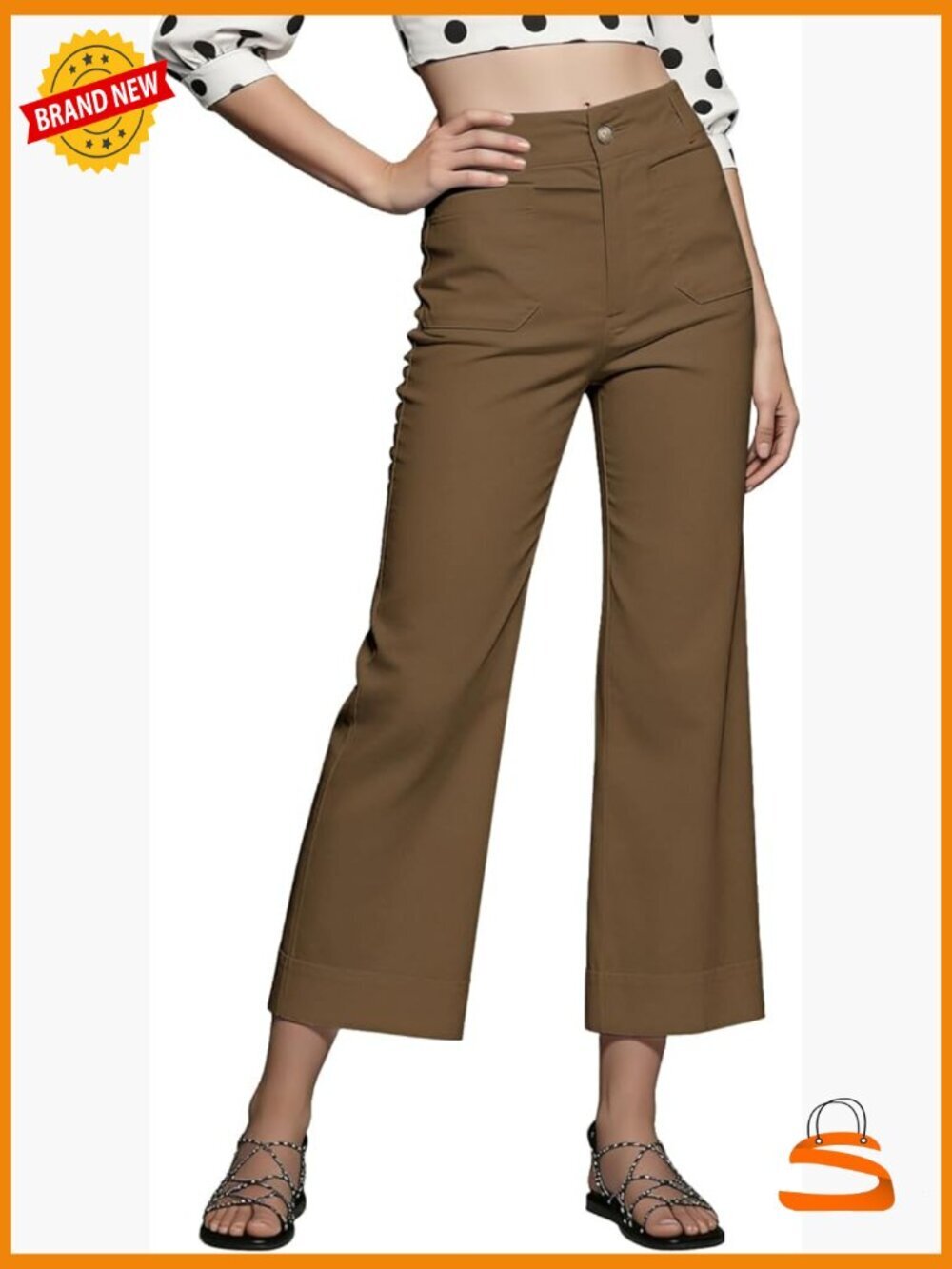 High Waisted Wide Leg Capri Pants Stretchy Work Business Casual Trousers